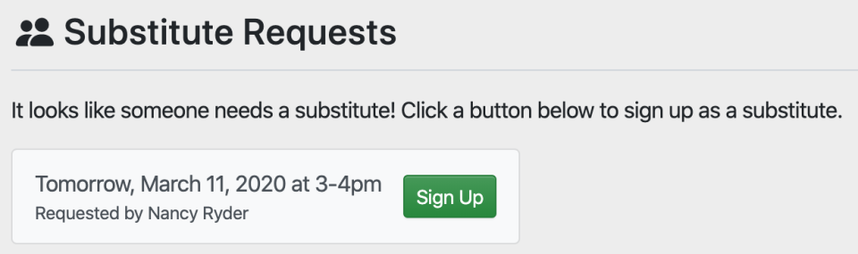 Dashboard substitute requests
