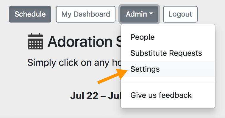 Settings admin button