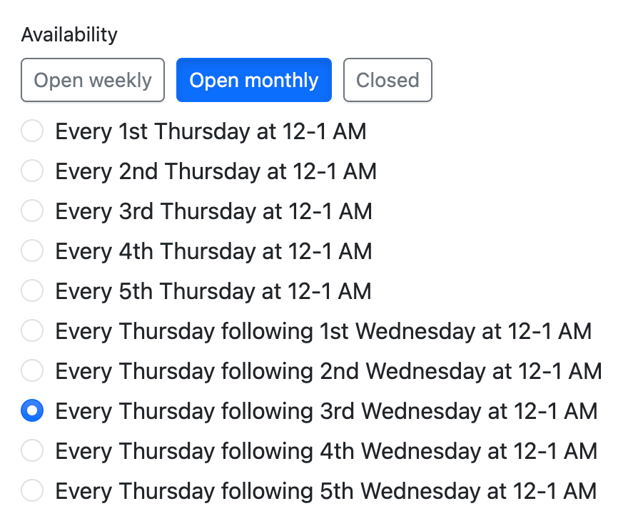 Configuring monthly adoration on the following day hours