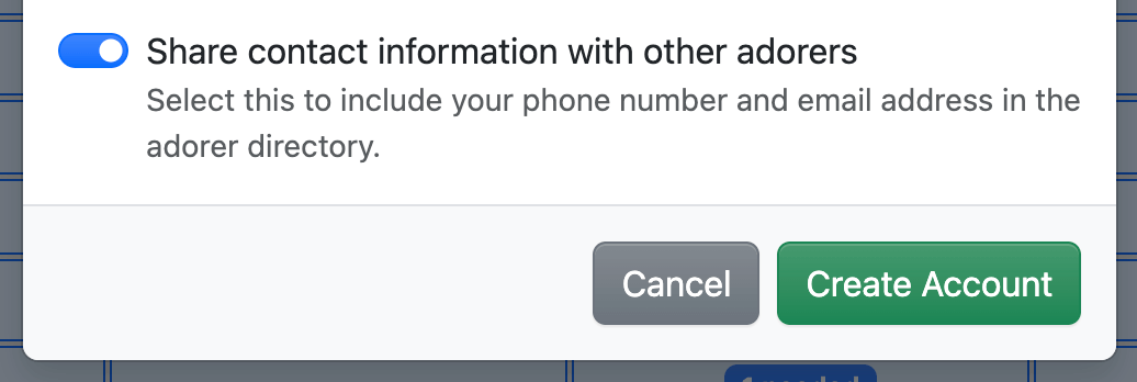 Share contact information with other adorers setting