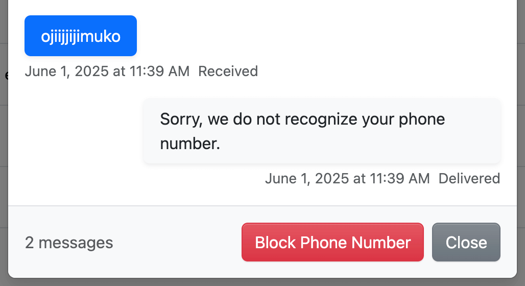 Block Phone Number button