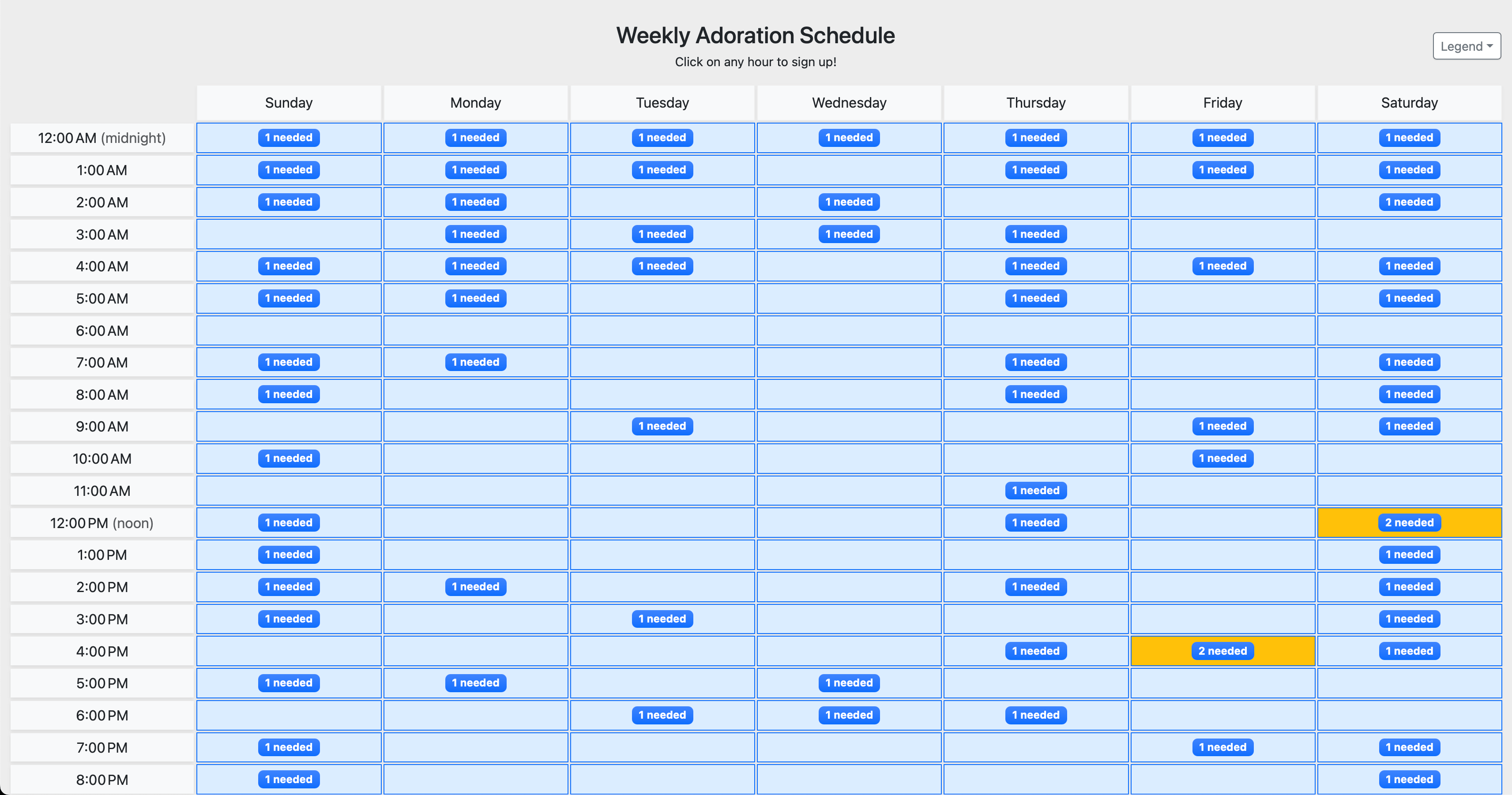 Weekly Adoration Schedule