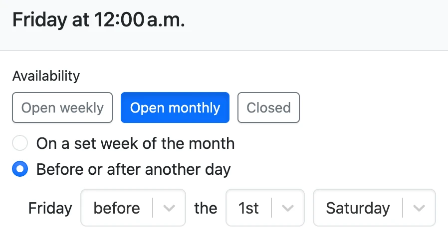 The before or after another day option on the hour form