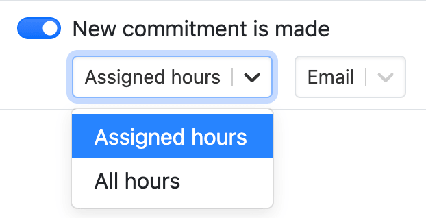 Choosing Assigned hours or All hours for an admin notification