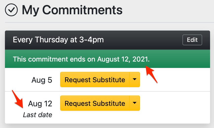 Commitment last date field on the dashboard page