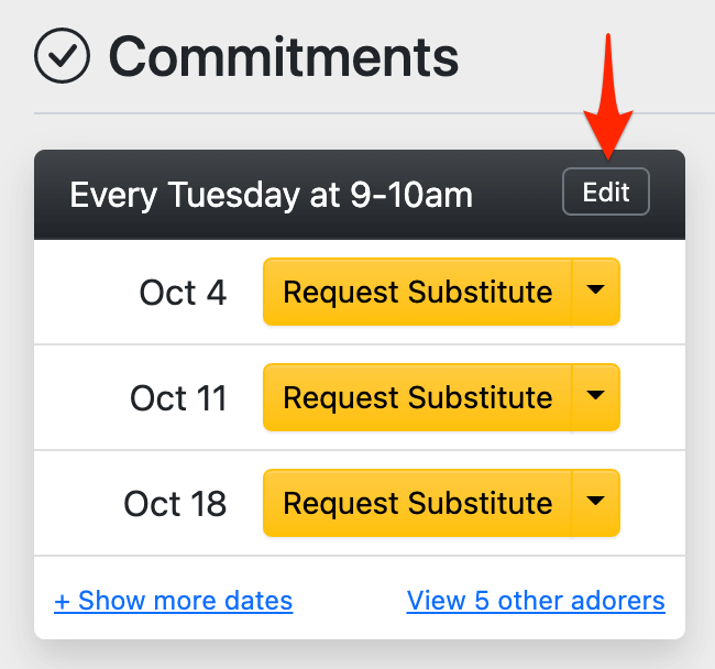 Edit Commitment button on the dashboard page