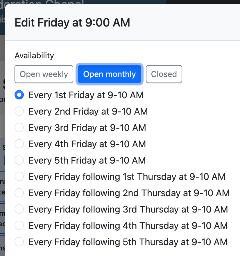 Monthly options on the hour form