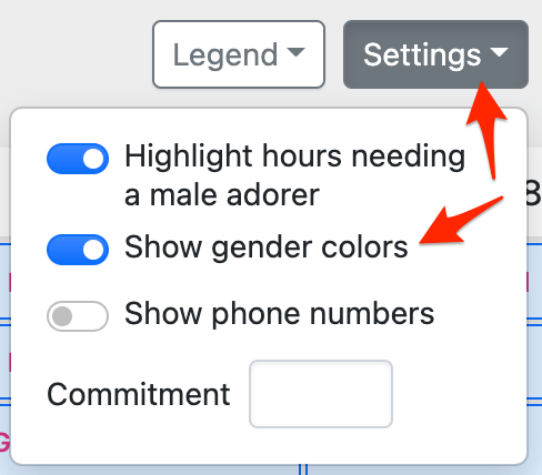 Show Gender Colors setting on the schedule page