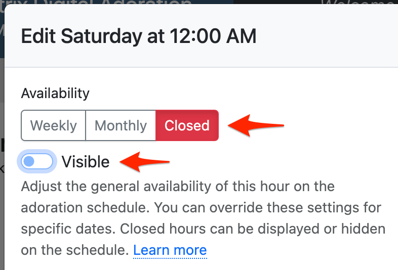 Setting an hour's visibility