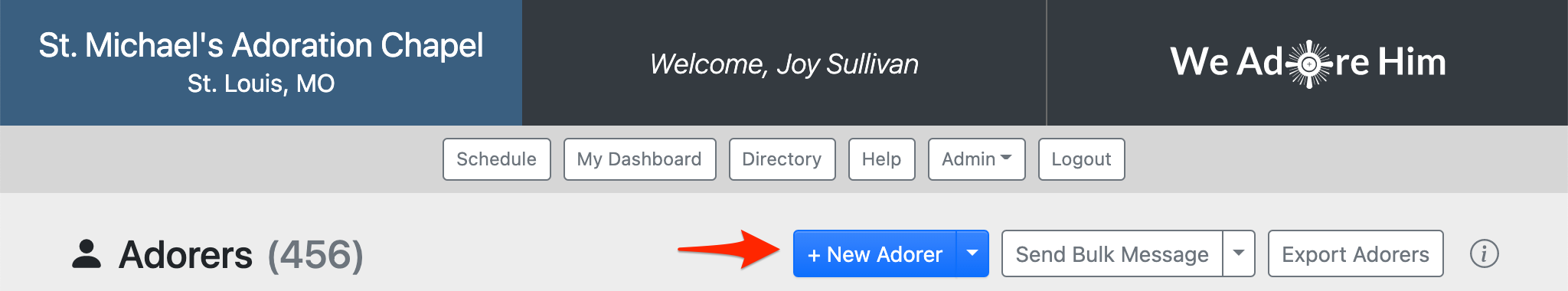 Use the "New Adorer" button to create an adorer account