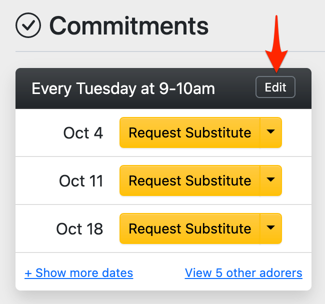 Edit a commitment on the dashboard page