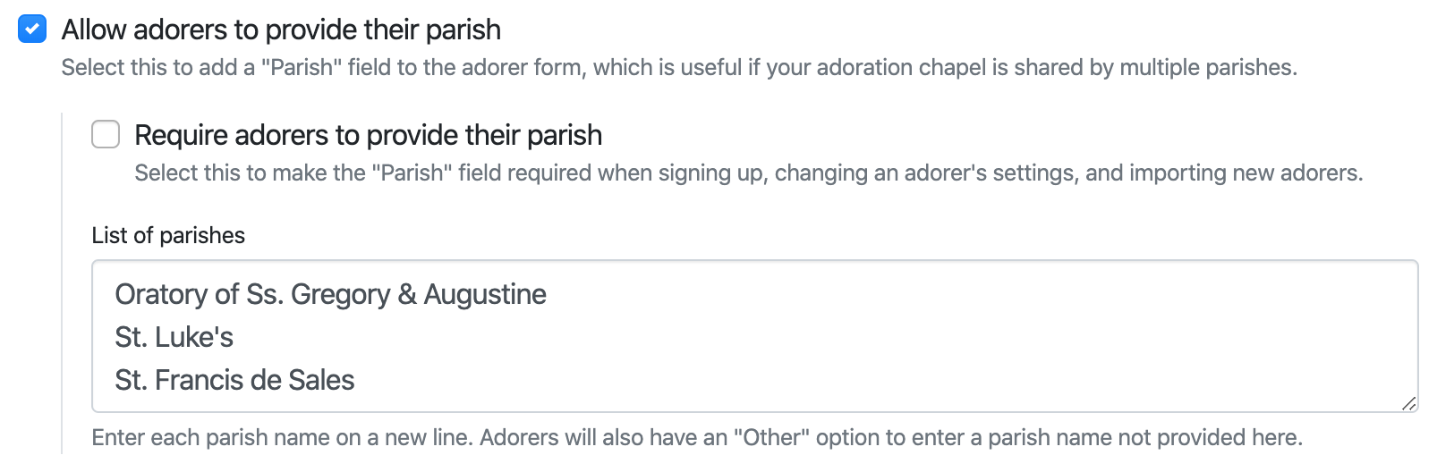 Enable the Parish Field feature