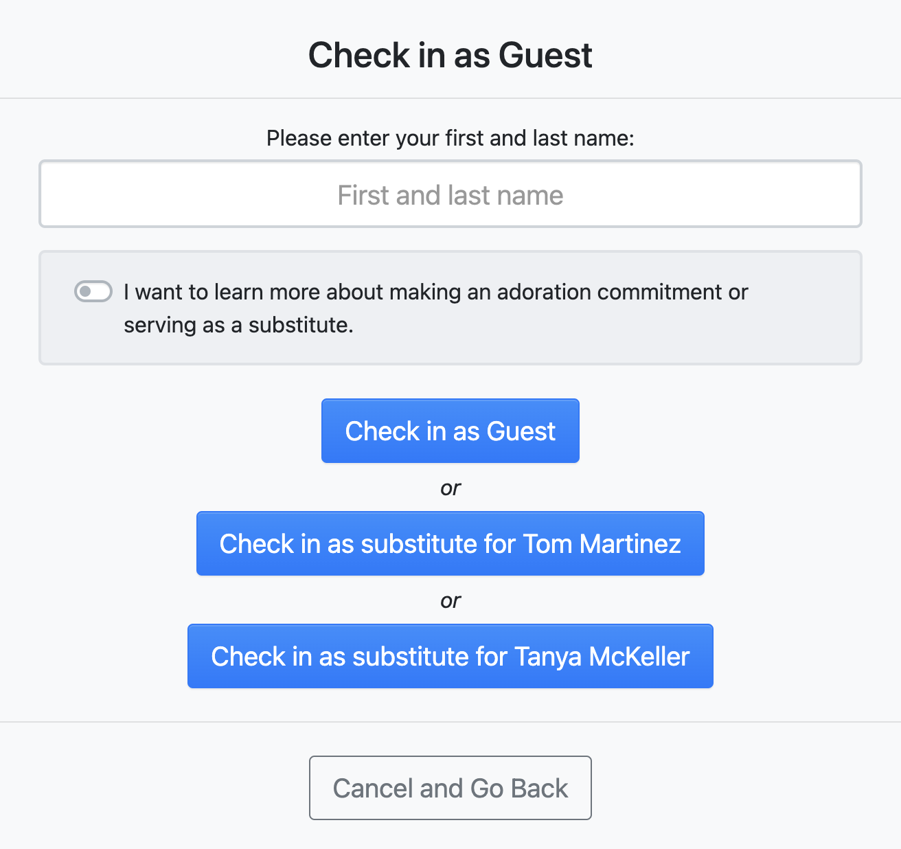 Guest check-in form