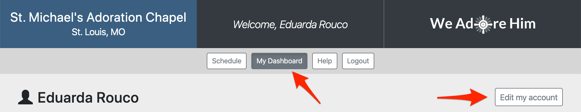 Edit your account on your dashboard page