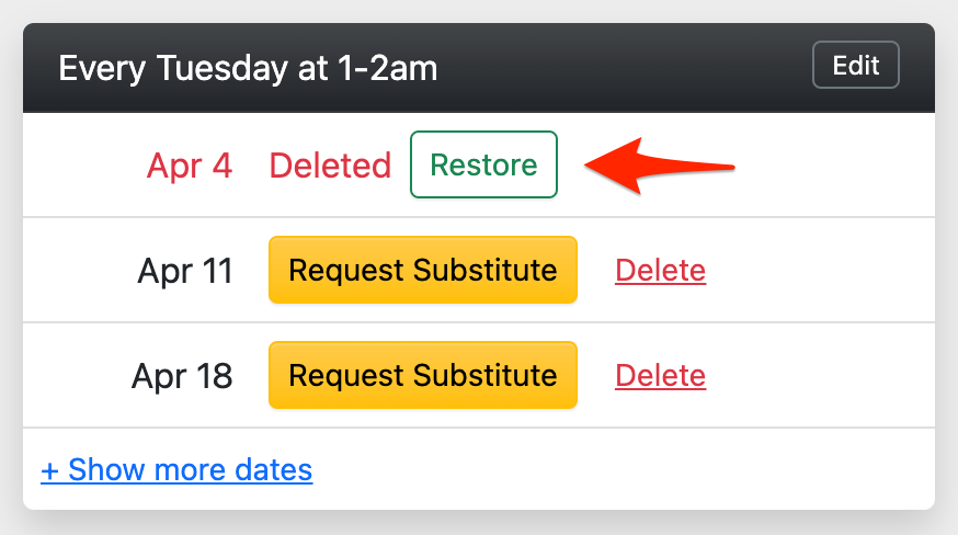 Commitment date Restore button for adorers