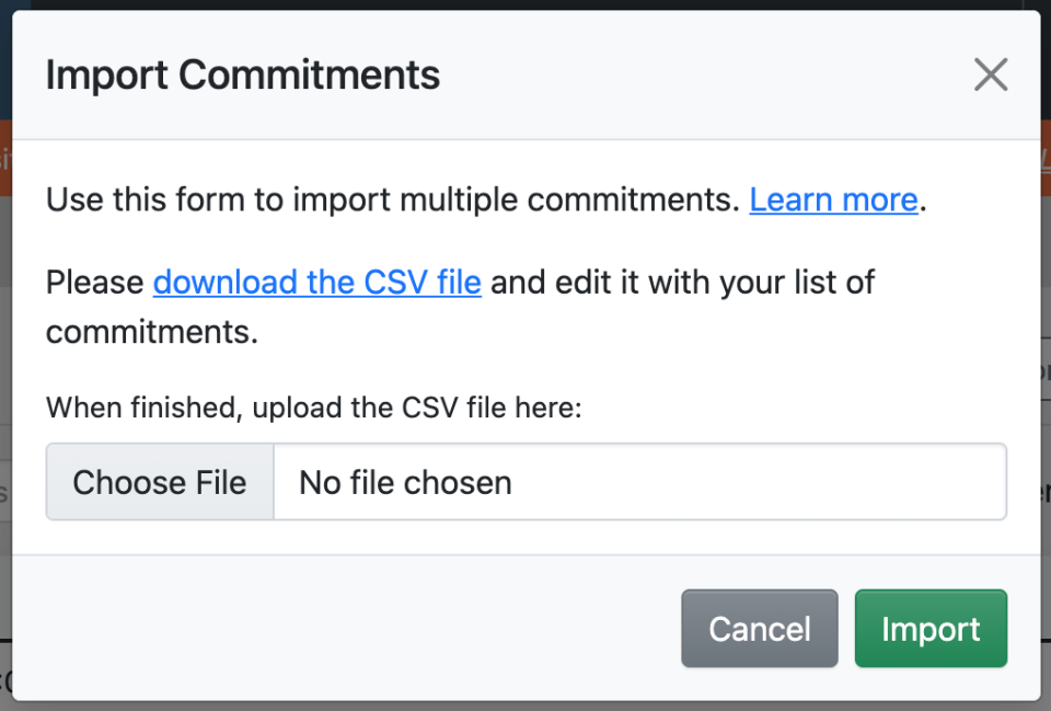 Commitment import form