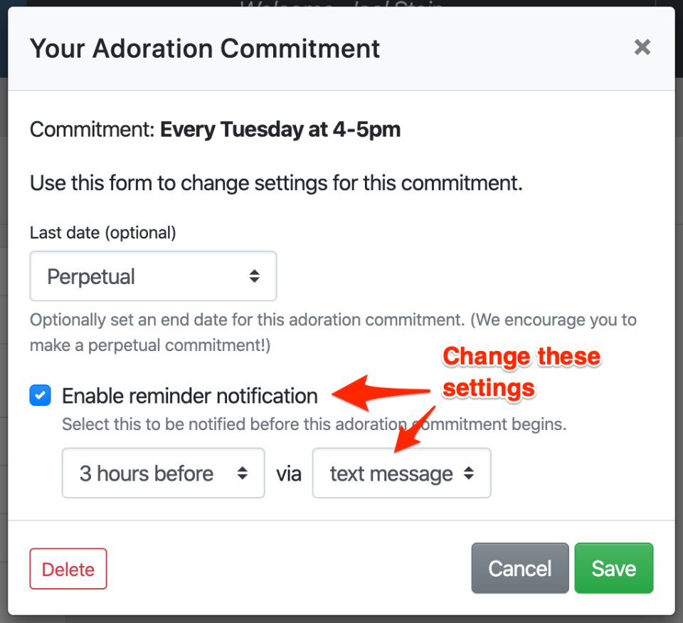 Commitment reminder notification setting