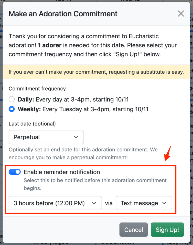 Commitment reminder notification