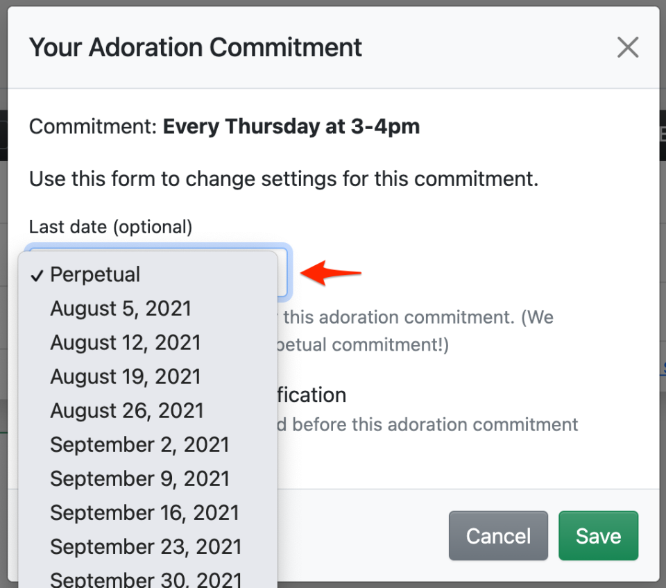 Set the commitment end date