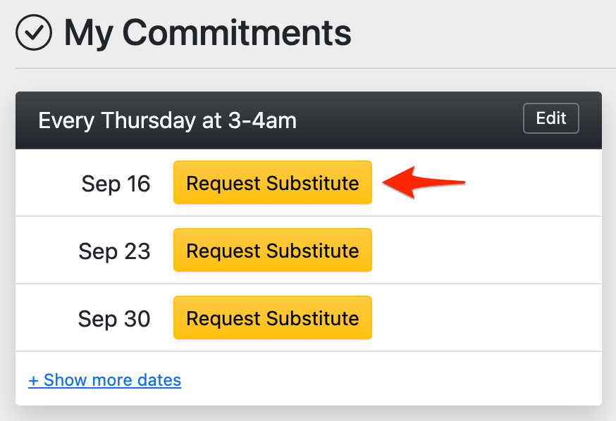 Request a substitute on the Dashboard page for an upcoming date