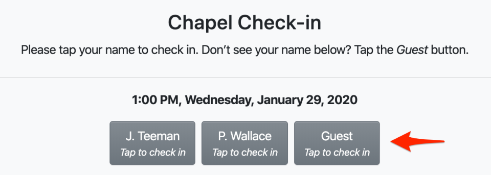 Guest check-in button
