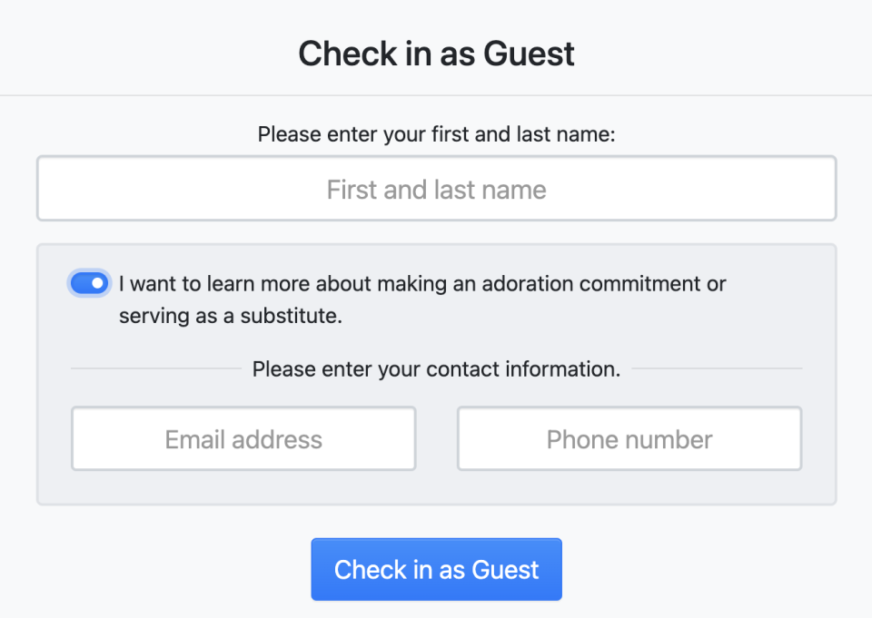 Guest check-in form with additional contact fields