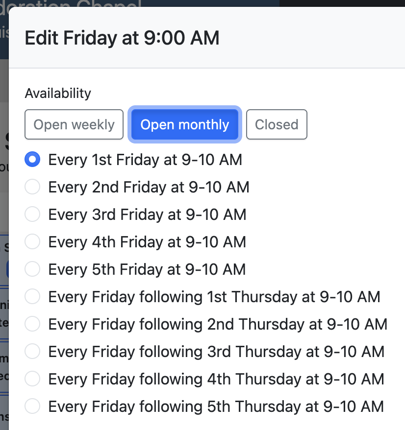 Hour form monthly option