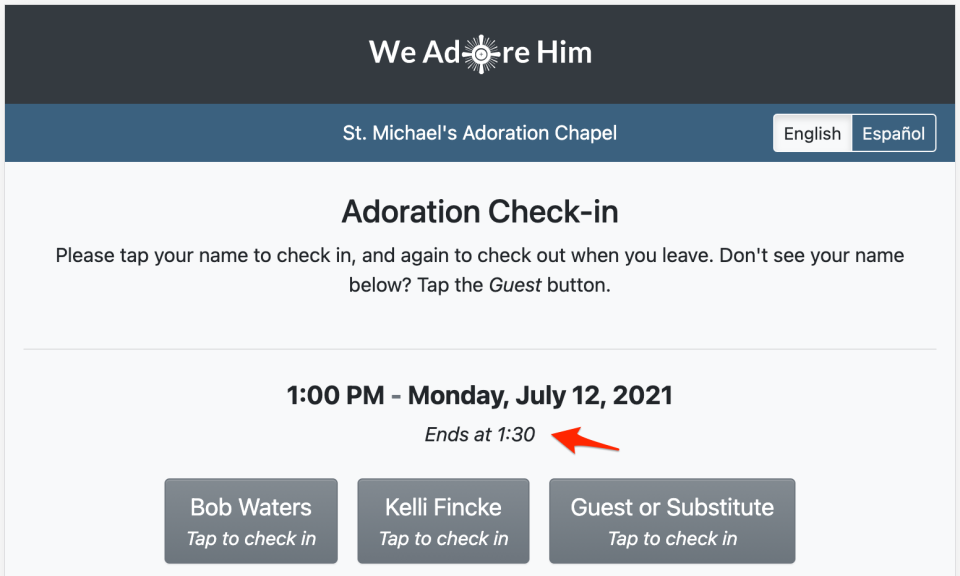 Hour title on Chapel Check-in Kiosk