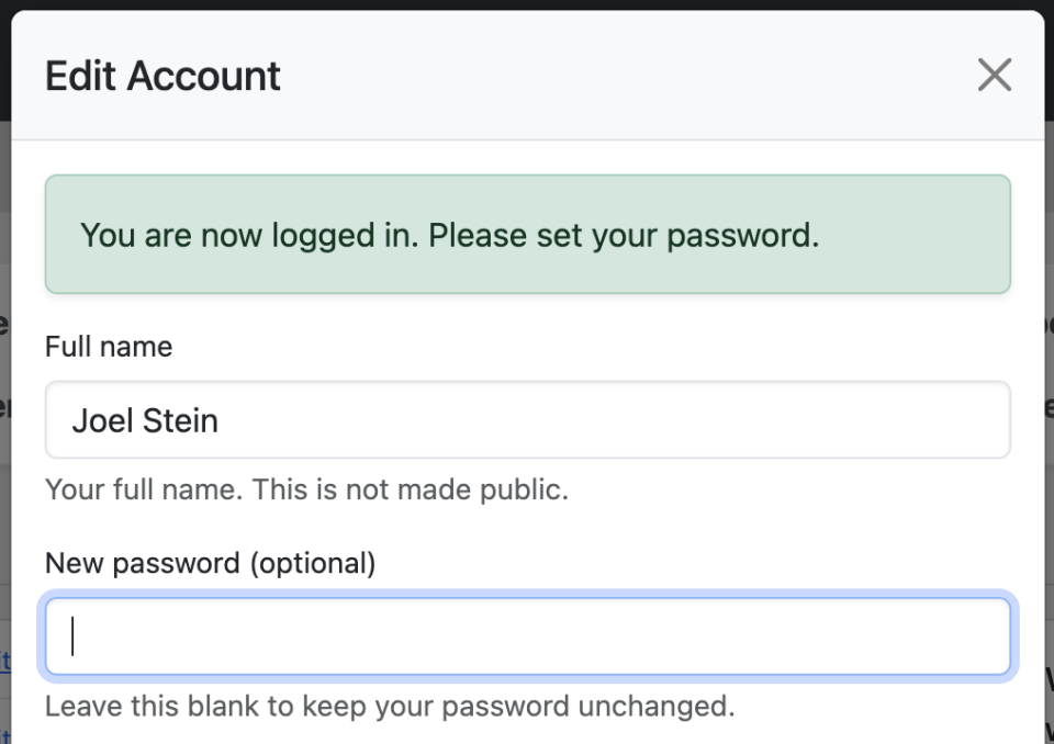 Adorers are prompted to set their password after clicking the one-time login link