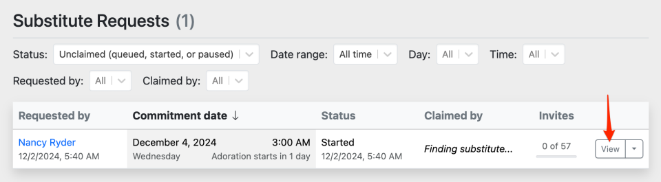 View an outstanding substitute request