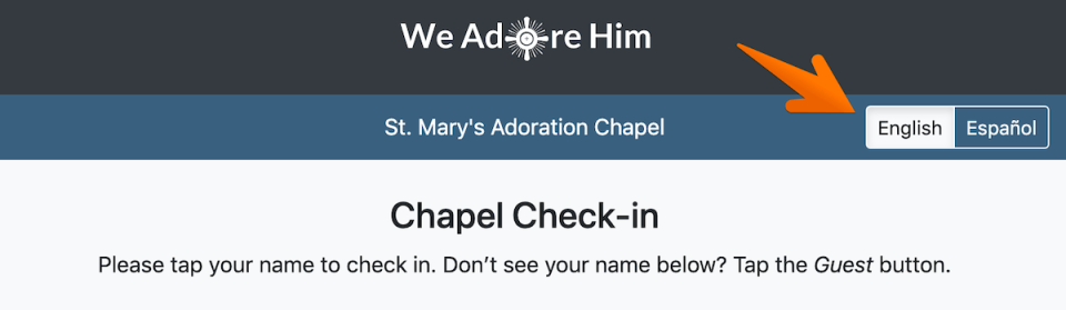 Change the language of the Adoration Check-in Kiosk