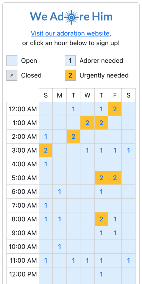 Embed your adoration schedule on your organization's website