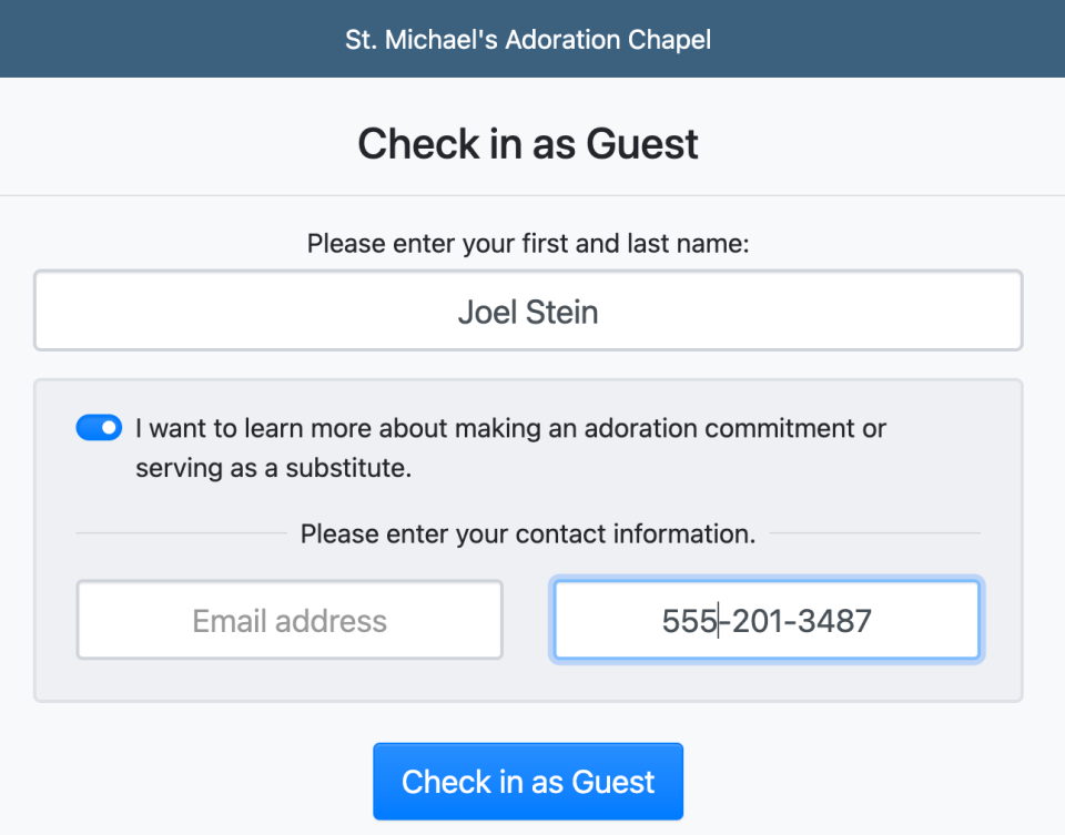 Guest check in with phone number