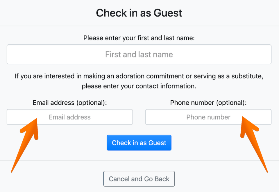 Guests can optionally provide contact information when checking in