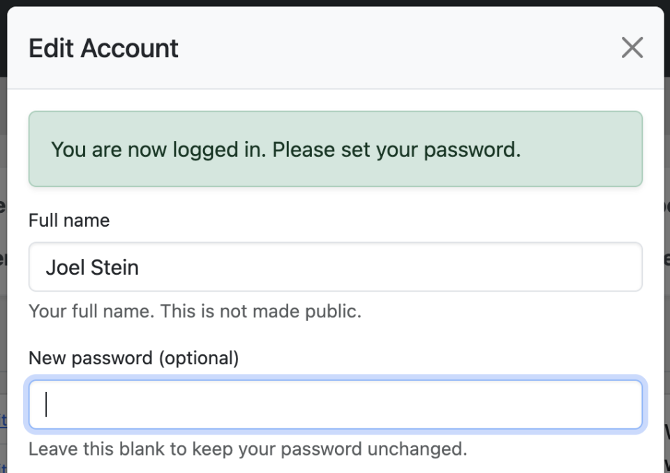 Adorers are prompted to set or change their password