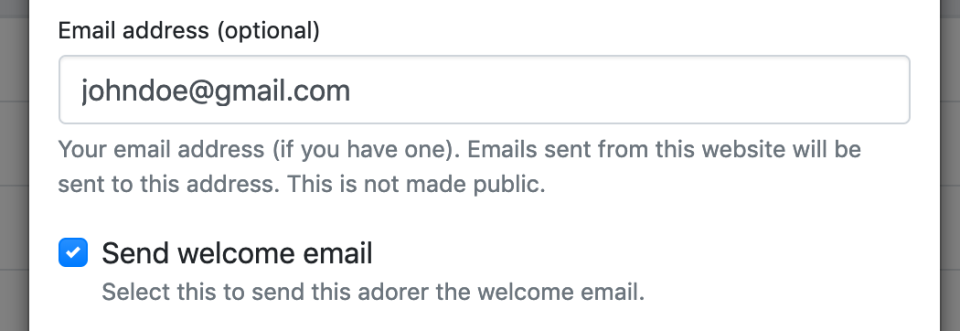 Send welcome email after creating an adorer
