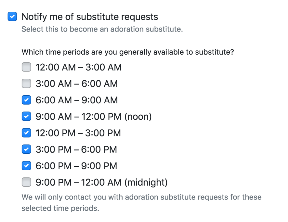 Substitute time period options
